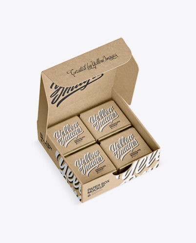 موکاپ جعبه کاغذ کرافت به همراه شکلات
