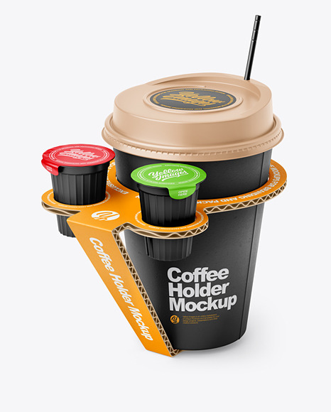 موکاپ لیوان قهوه کاغذی به همراه هولدر مقوایی