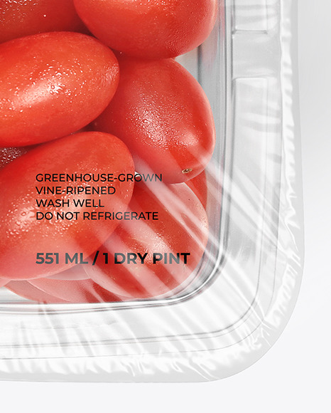 موکاپ سینی پلاستیکی شفاف گوجه فرنگی