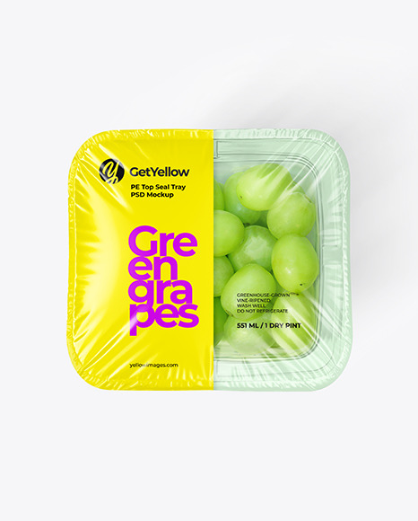 موکاپ ظرف پلاستیکی شفاف با انگور سبز